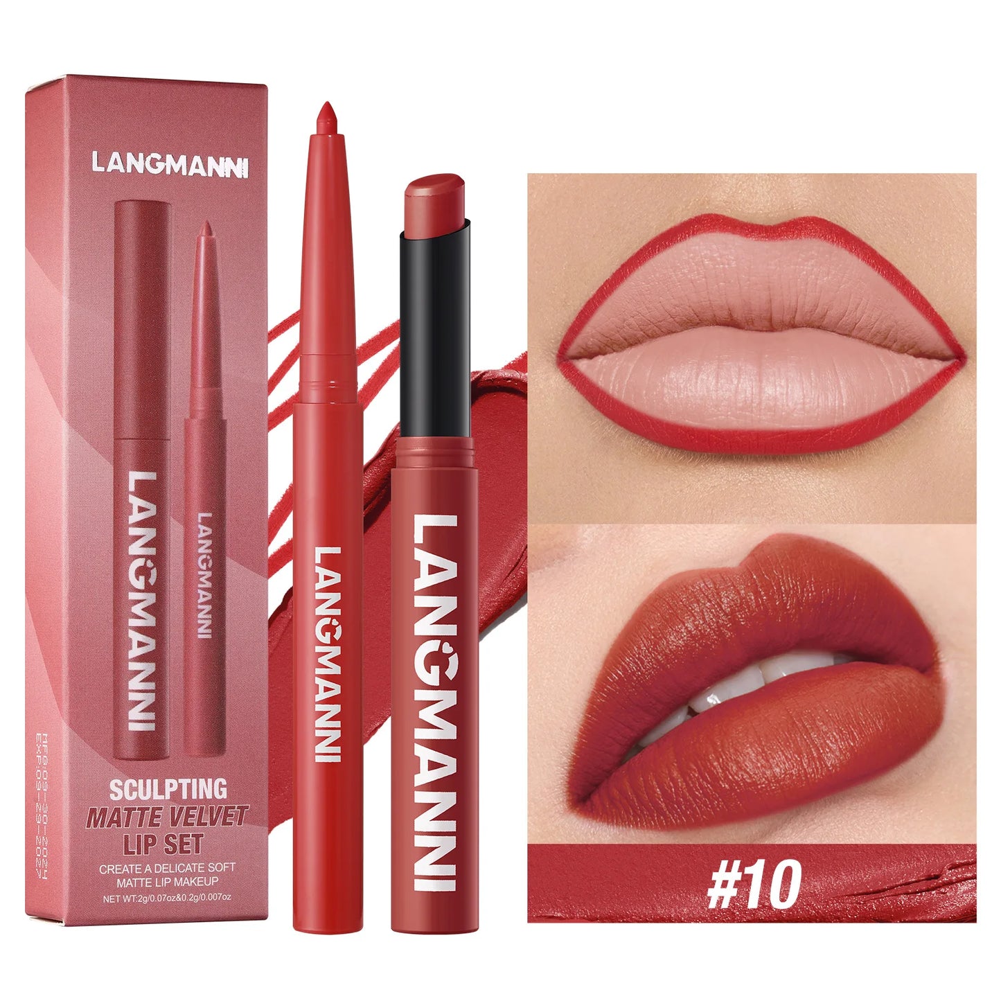 2Pcs/Set Matte Lipstick Lip Liner Pencil Non-Stick Cup Long-Lasting Velvet Red Lipstick Pen Smooth Lipliner Waterproof Makeup