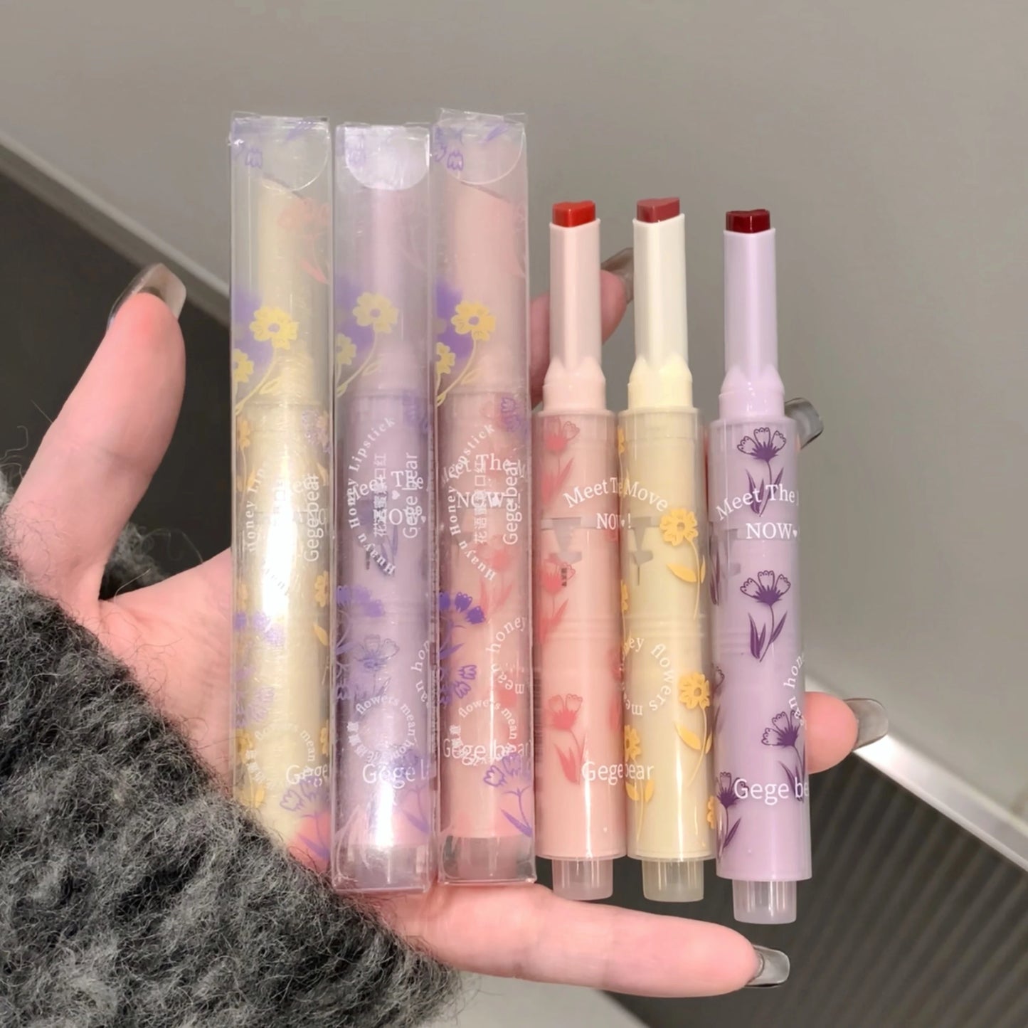 Jelly Heart Lipstick Gogo Little Bear Flower Language Secret Meaning Moisturizing and Hydrating Color Lipstick Pen