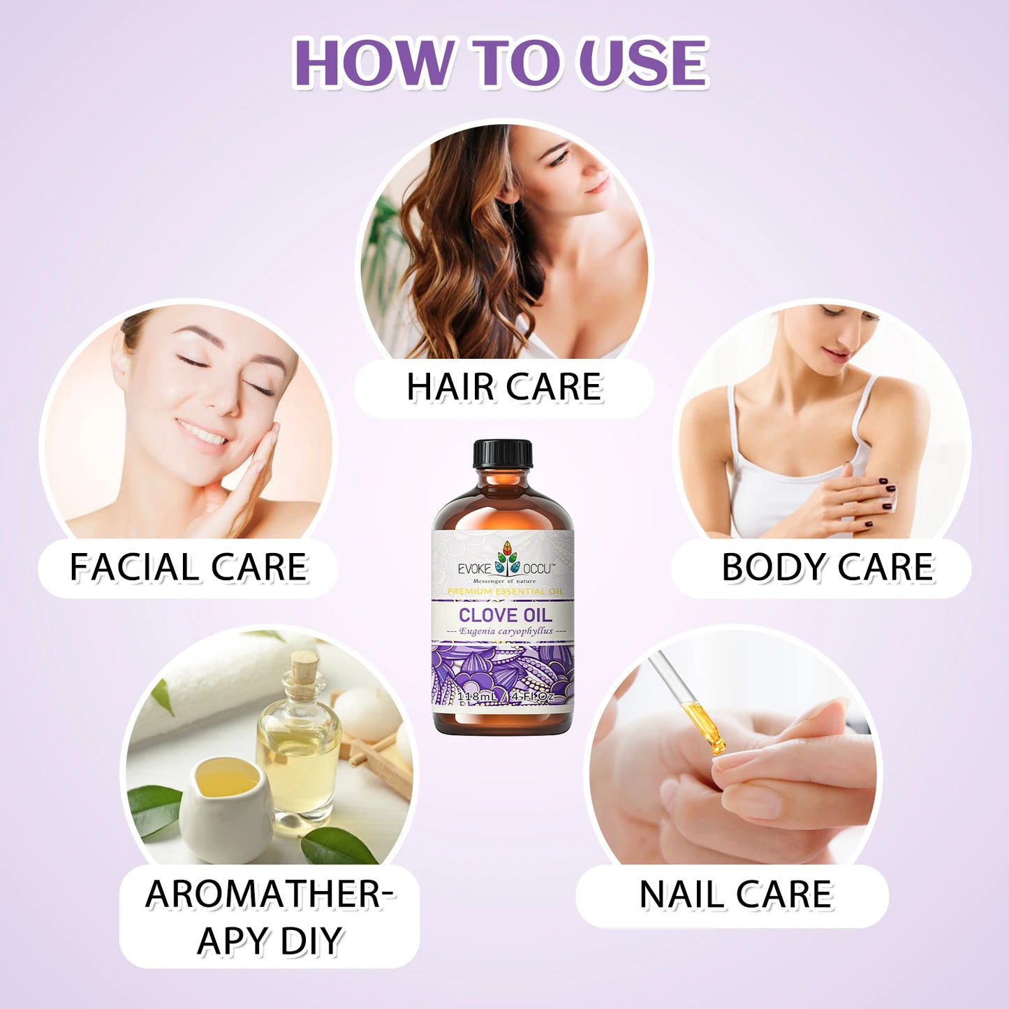 EVOKE OCCU 118ML/4 Fl.Oz. Essential Oils, Premium Clove Plant Oil for Home Diffuser, Hair, Skin, Massage, Candle Soap Making,