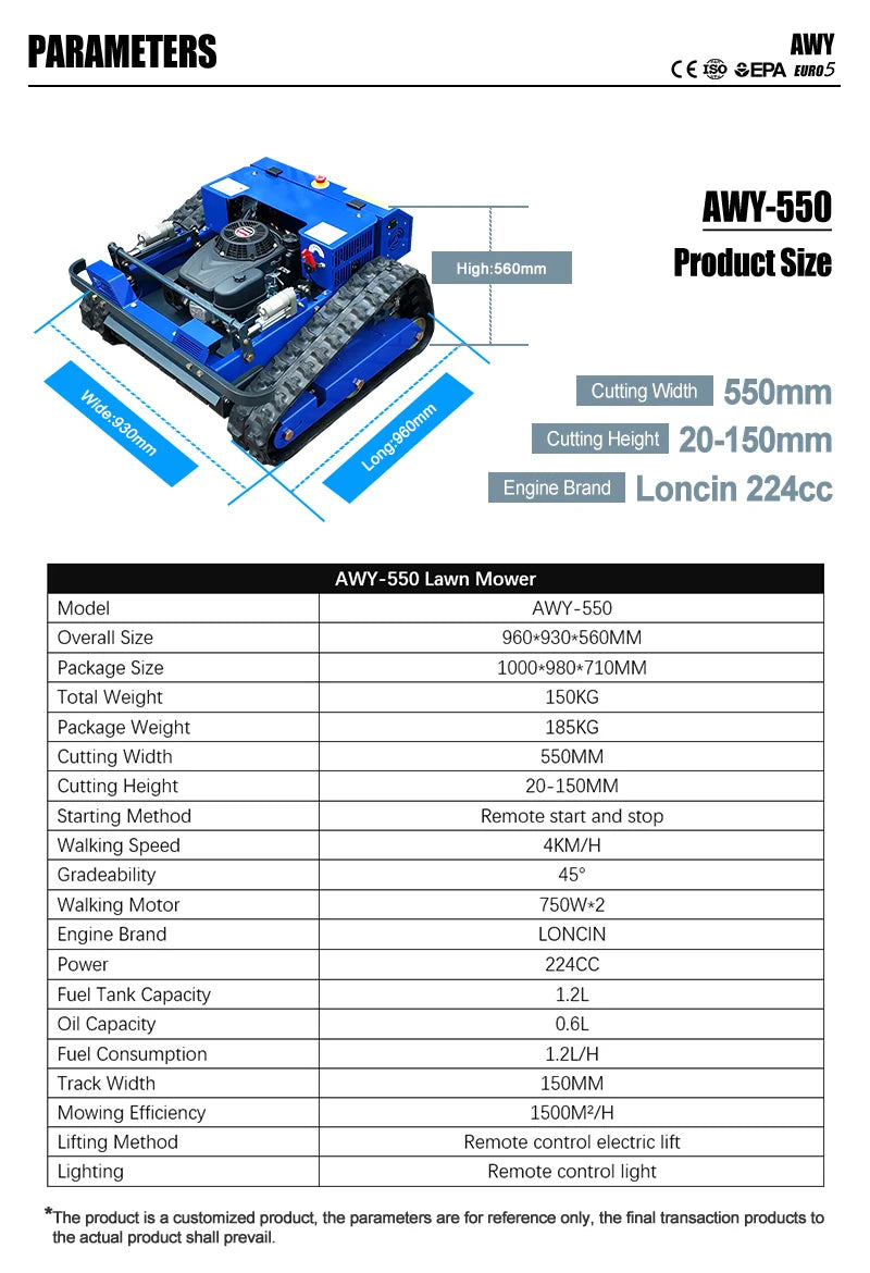 Customized 550mm Four-Stroke Self-Propelled Remote-Controlled Lawn Mower, an Outdoor Maintenance Robot Suitable for Garden Lawns