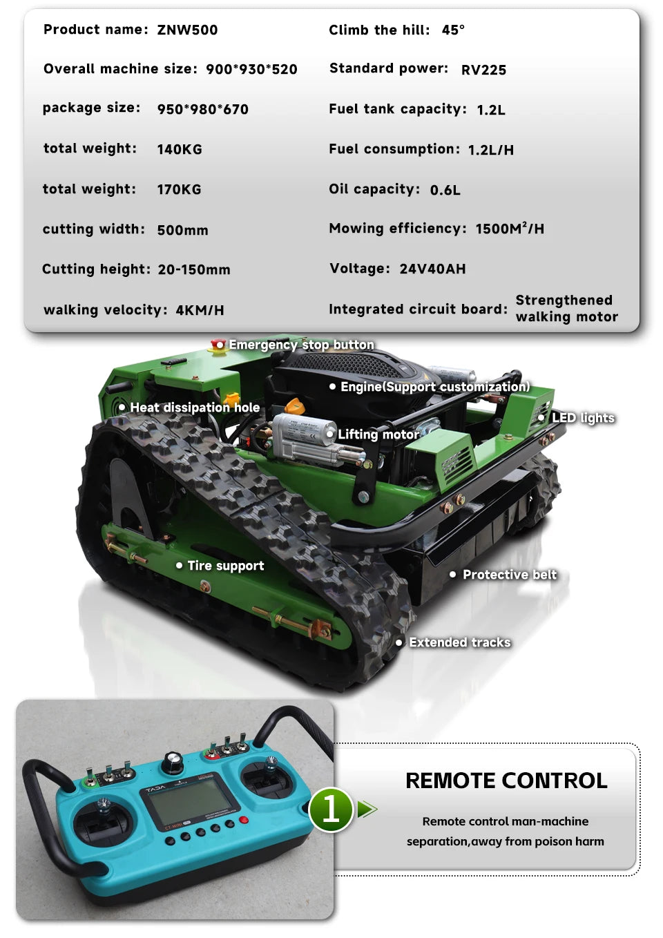 Intelligent control, professional and efficient commercial remote control self-propelled lawn mower, lawn management expert