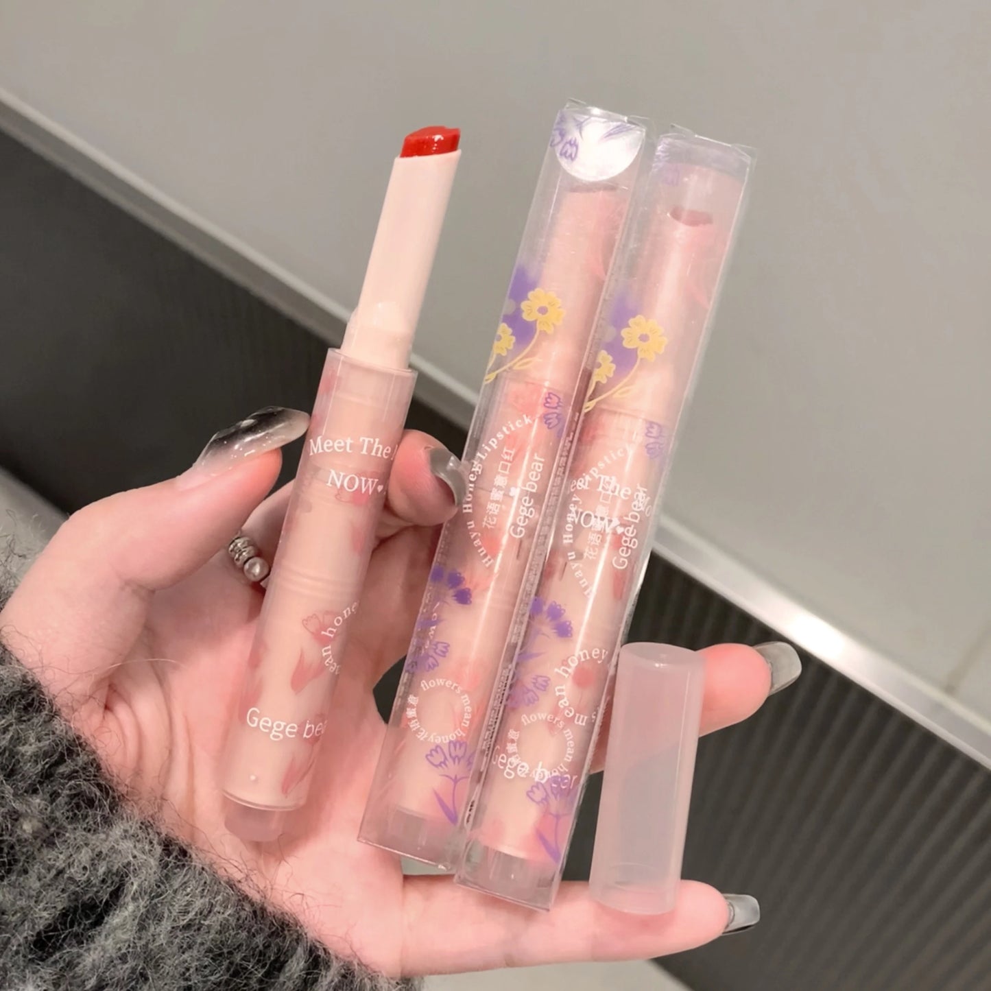 Jelly Heart Lipstick Gogo Little Bear Flower Language Secret Meaning Moisturizing and Hydrating Color Lipstick Pen