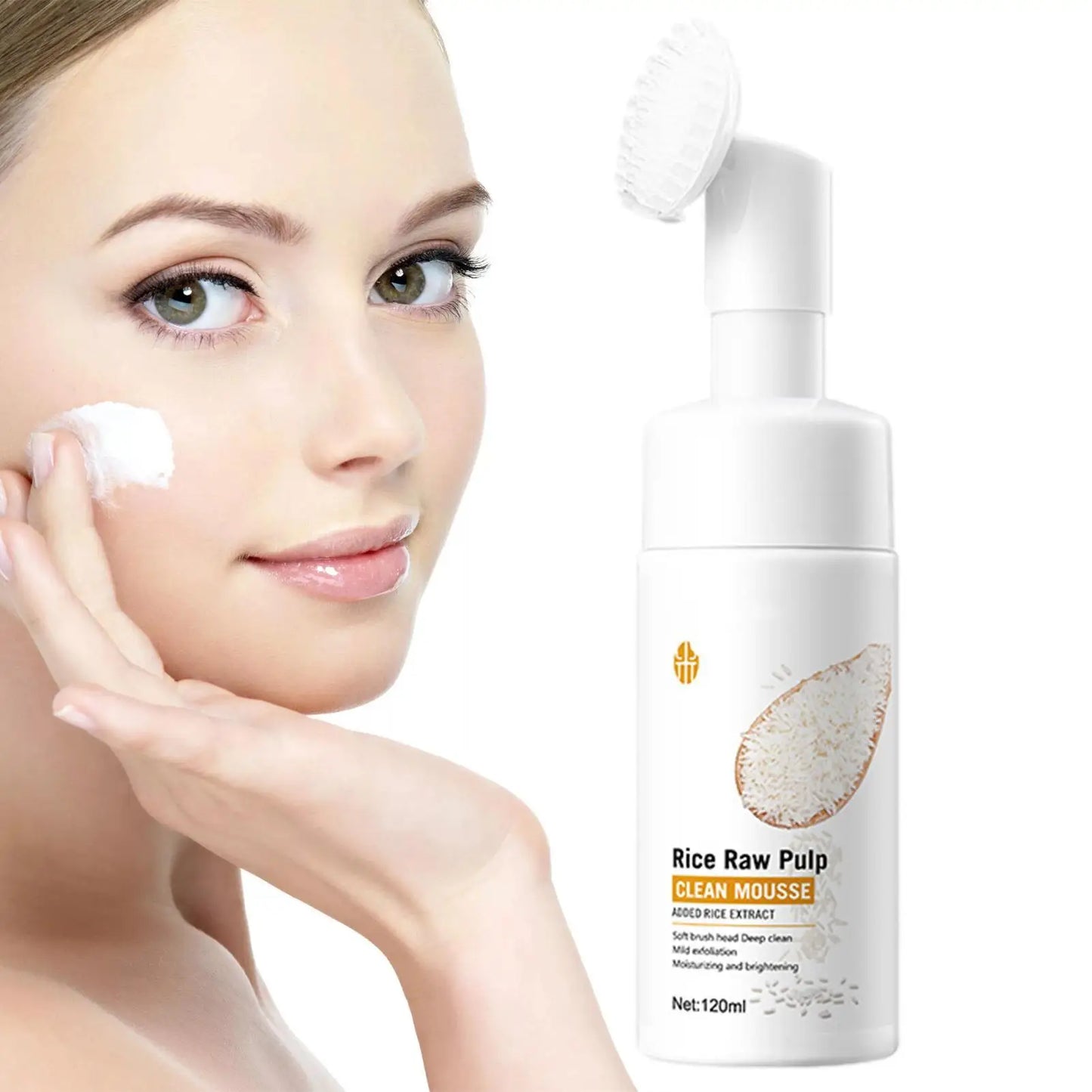 Rice Water Face Cleanser Rice Raw Pulp Foaming Facial Cleanser 120ml Soothing Facial Cleanser With Brush Head Clear Face Wash