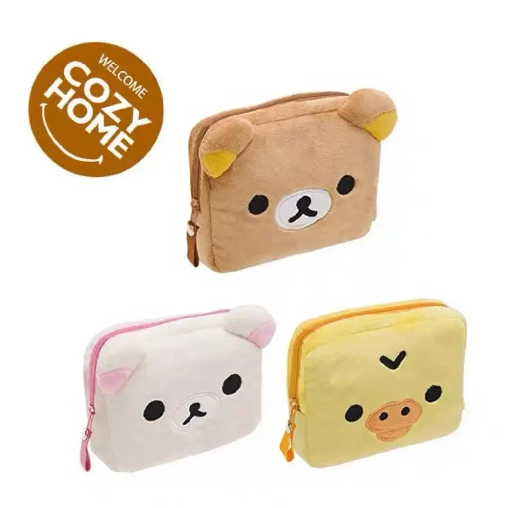 Kawaii Rilakkuma Pencil Bag Makeup Organizer Storage Bag Cartoon Bear Plush Multi Case Kawaii Cosmetic Bags Vanity Beauty Case