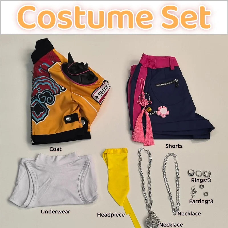 Rumi Cosplay Costume Anime Movie KPop Demon Hunters Yellow Jacket Huntrix Uniform Earrings Shorts Halloween Women Girls