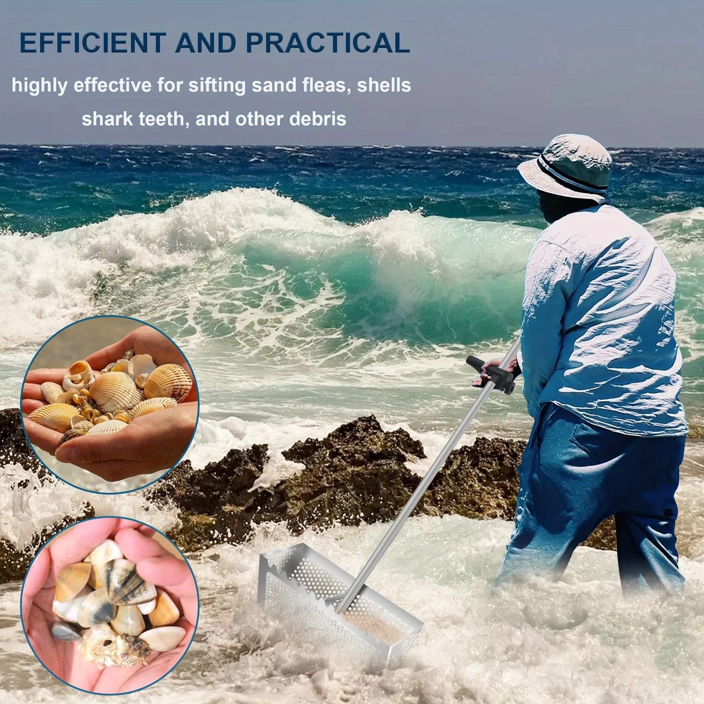 Beach Sand Scoop Shovel Metal Detector Sand Scoops Treasure Detecting Metal Detector Hunting Stainless Steel Tool Hex