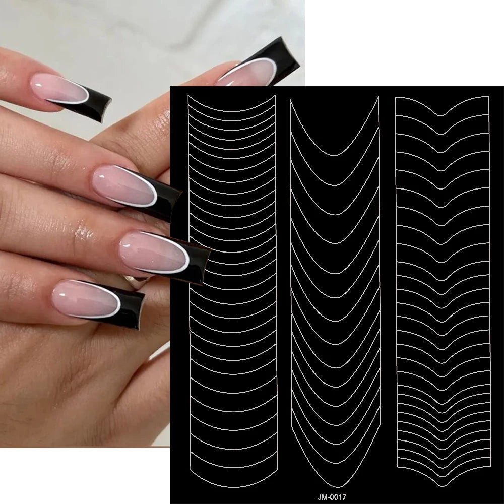3D Airbrush Stencils Nail Stickers for French Tips Self-adhesive Wavy Lines Strips Nail Decals French Tips Guide Tool Nail Decor