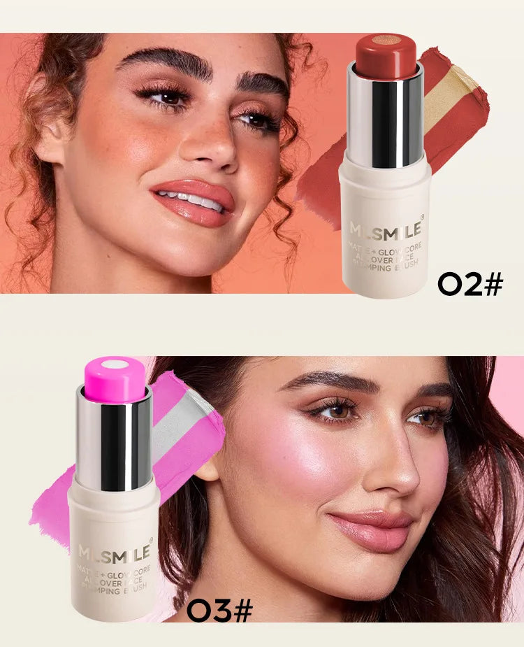 Multi-Tone Creamy Blush Stick Makeup Long-Lasting Waterproof Simple High-End Lip Cheek Tint High Pigment Hydrating Pink Blusher