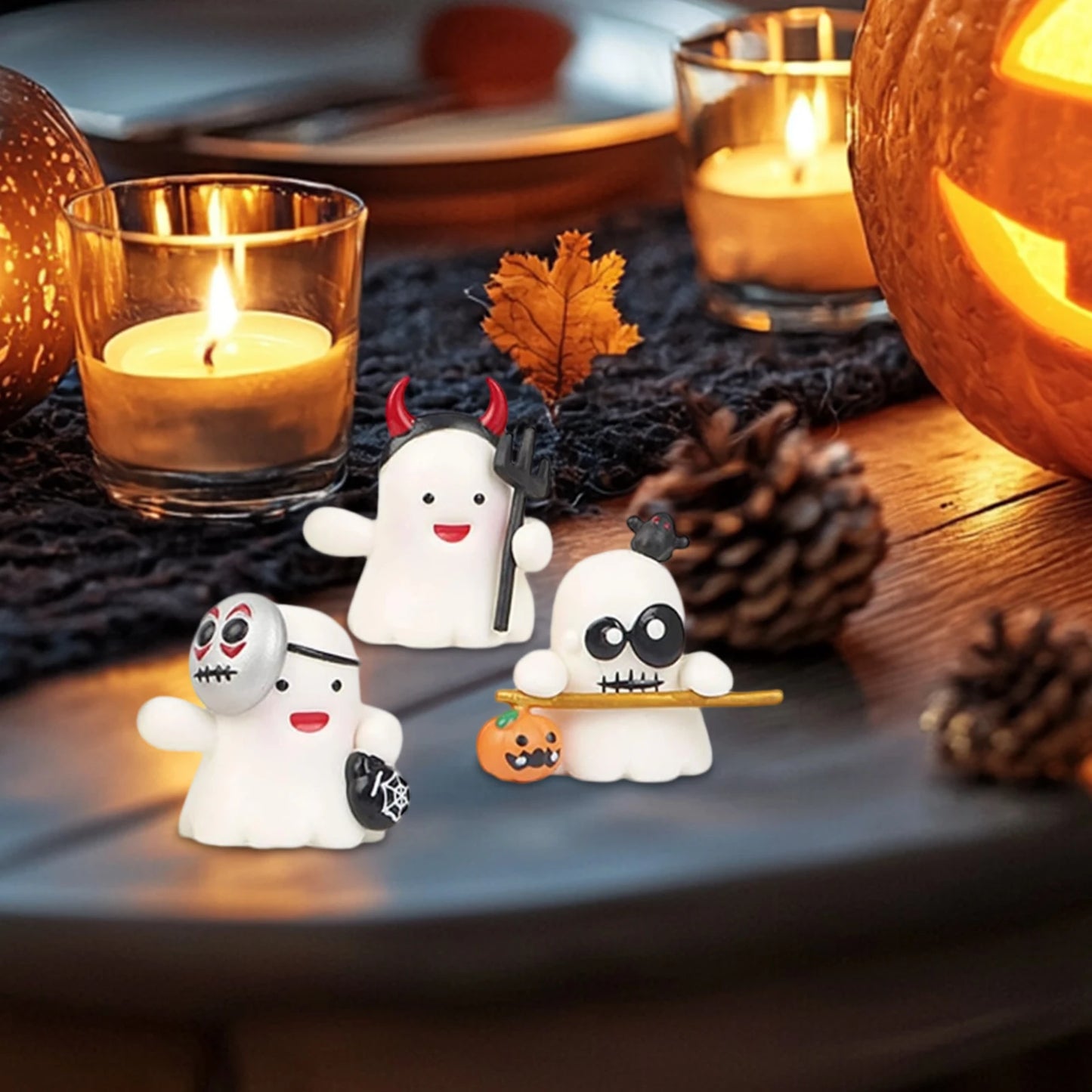 8PCS Halloween Miniature Figurines Cartoon Cute Devil Ghost Pumpkin Micro Ornaments Kit Festival Party Home Decoration Crafts