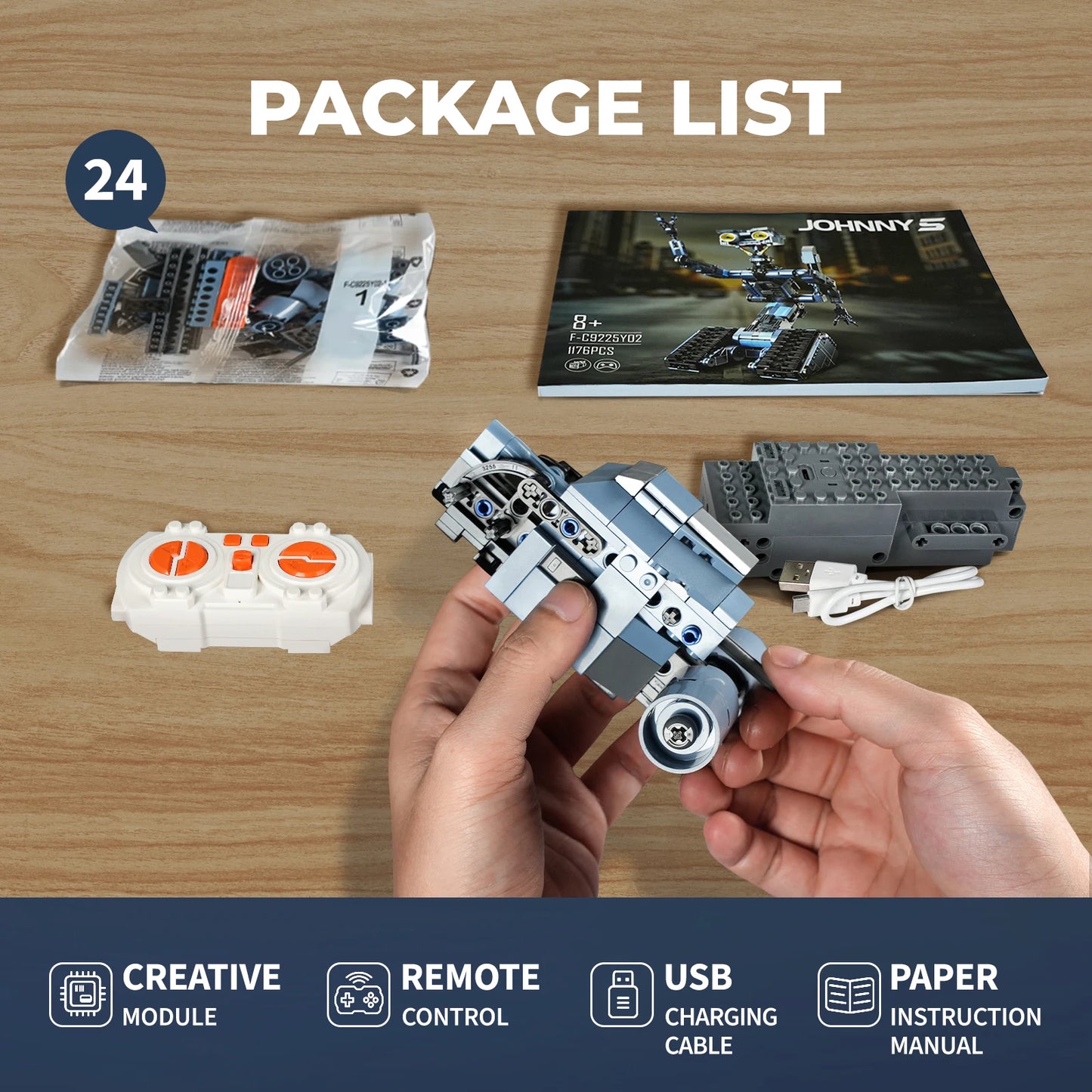 1176 Pieces Johnny 5 Robot Building Blocks Set with Remote Control - Rechargeable,Gift for Halloween & Chirstmas