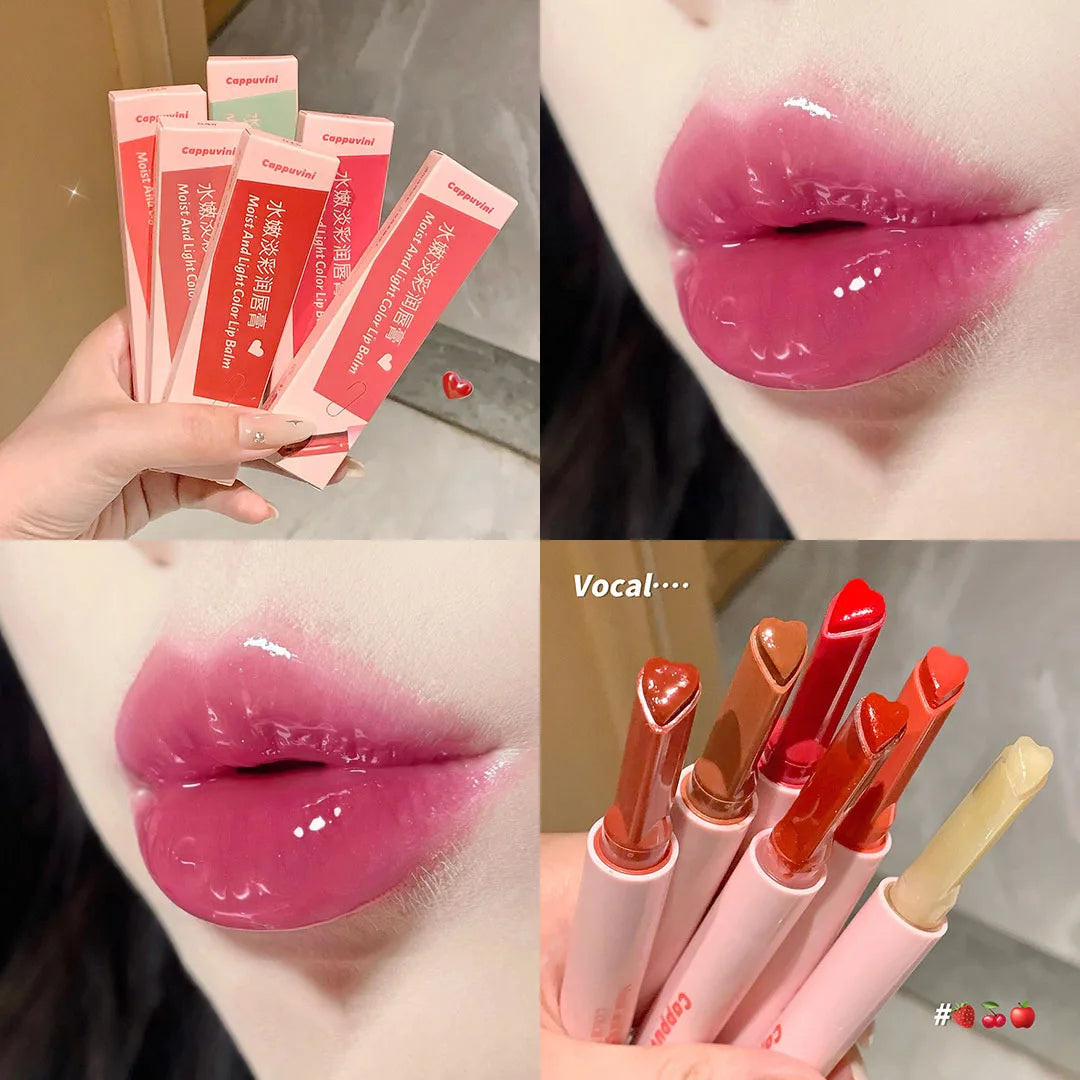 Rose Shimmer Heart Lipstick Pen Hydrating Jelly Solid Lip Gloss Tinted Mirror Water Gloss Pink Pomelo Color Lip Balm Cosmetics