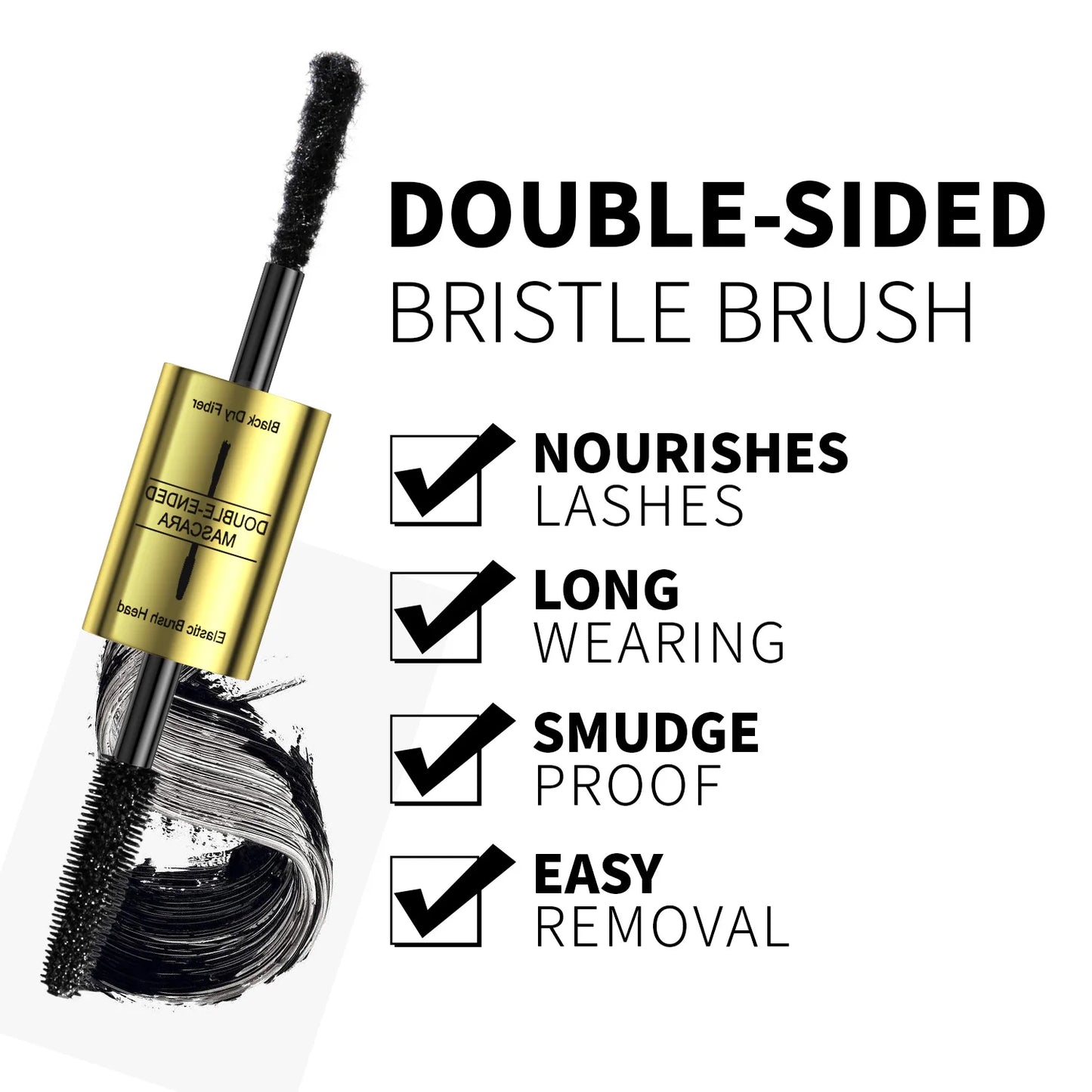 QIC Double In-one Mascara Silk Fiber Mascara Waterproof Mascara Eyelash Extension Black Thick Lengthening Eye Lashes Cosmetics