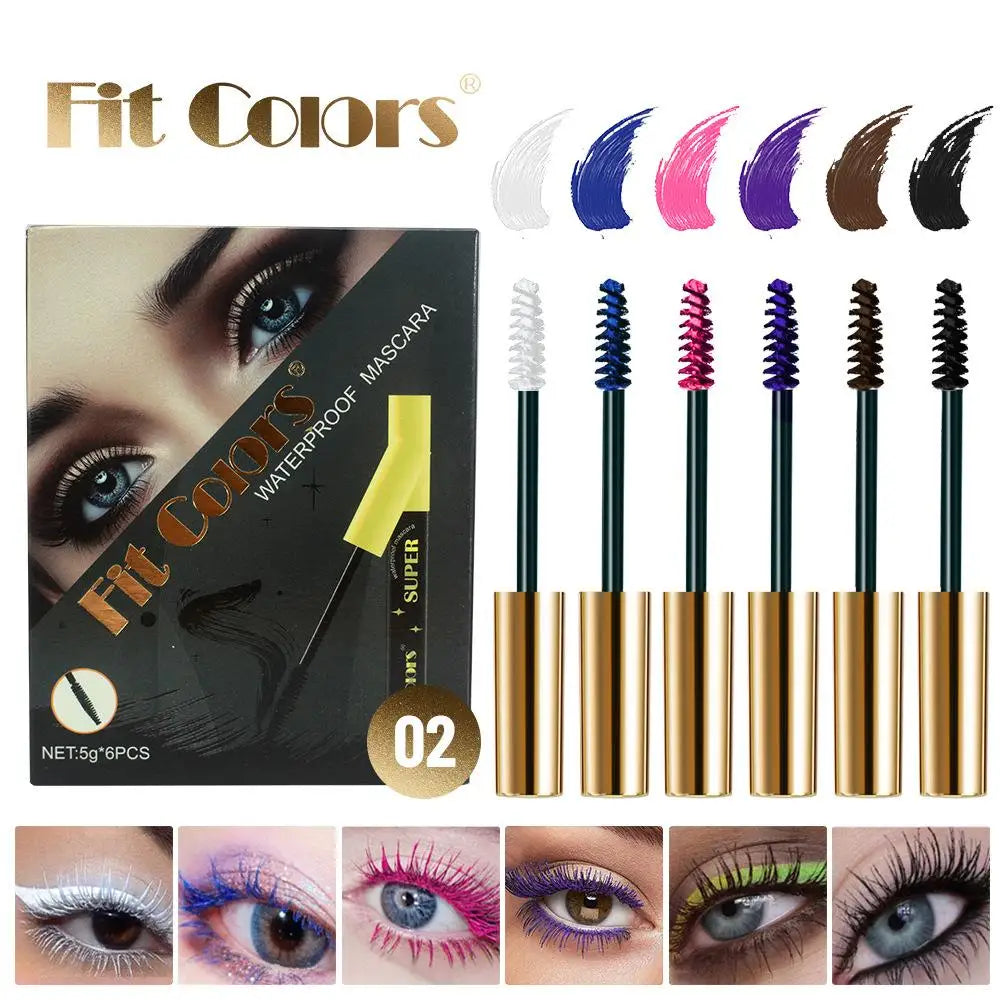 6 Color/Set Colored Mascara Cream Blue Green Lasting Waterproof Mascara Curling Eyelashes Thick Curl 3D Non-smudding Mascara