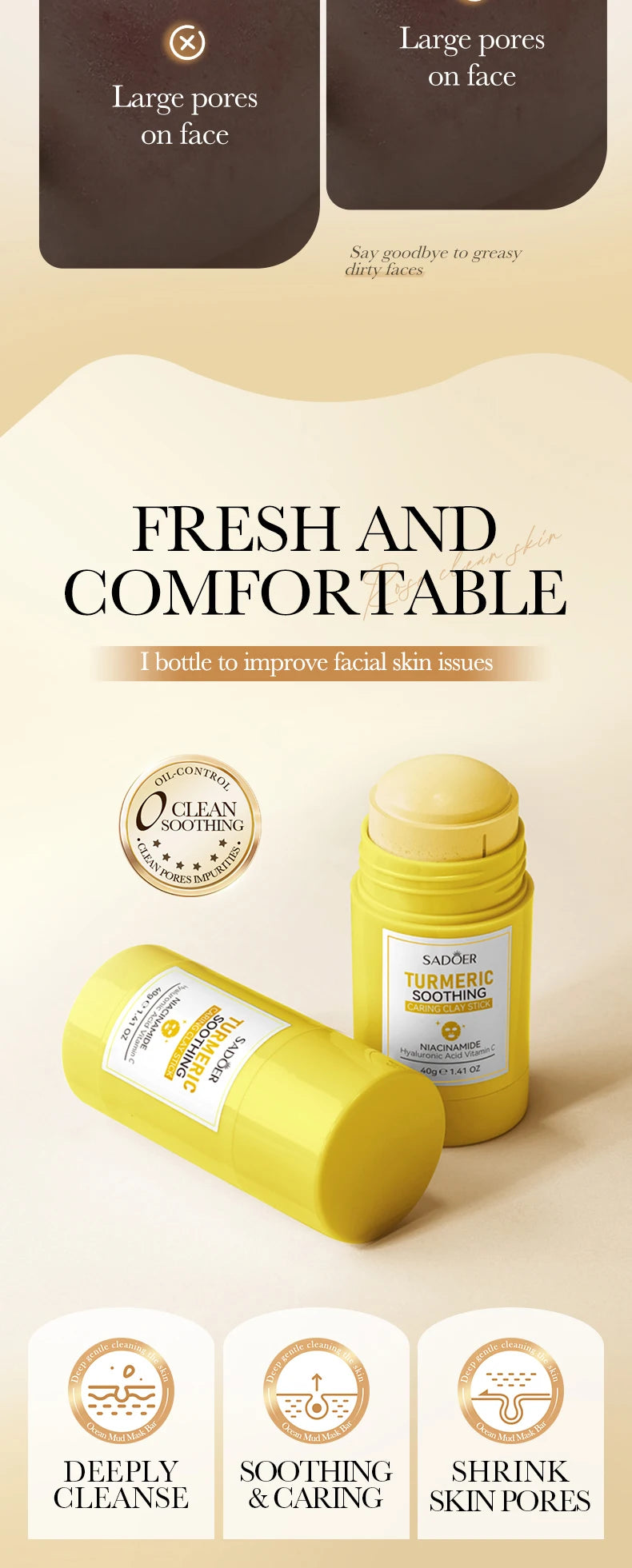 SADOER Green Tea Rose Face Masks Stick Clay Mask Shrink Pores Deep Blackhead Remover Facial Cleansing Moisturizing Facial Masks