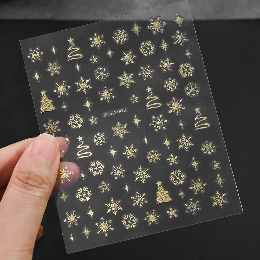 1Pcs 3D Gold Santa Claus Christmas Tree Nail Sticker Bronzing Shiny Snowflake Elk Bowknot Star Elegant Winter Xmas Nail Decals&%