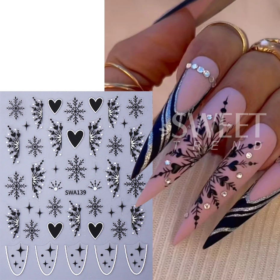 2pcs Gold Silver Christmas Nail Stickers 3D Bronzing Snowflake Xmas Tree Gingerbread Adhesive Decals DIY Winter Manicure Decor
