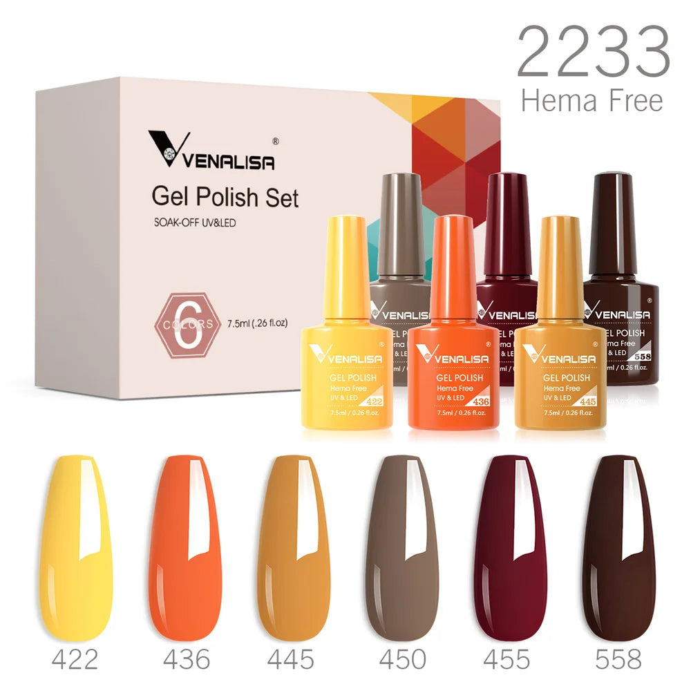 Venalisa Nail Gel Polish Fall Nails HEMA/TPO FREE Winter Christmas Color Kit Soak off UV LED Semi Permanent Nail Gel 6pcs Kit