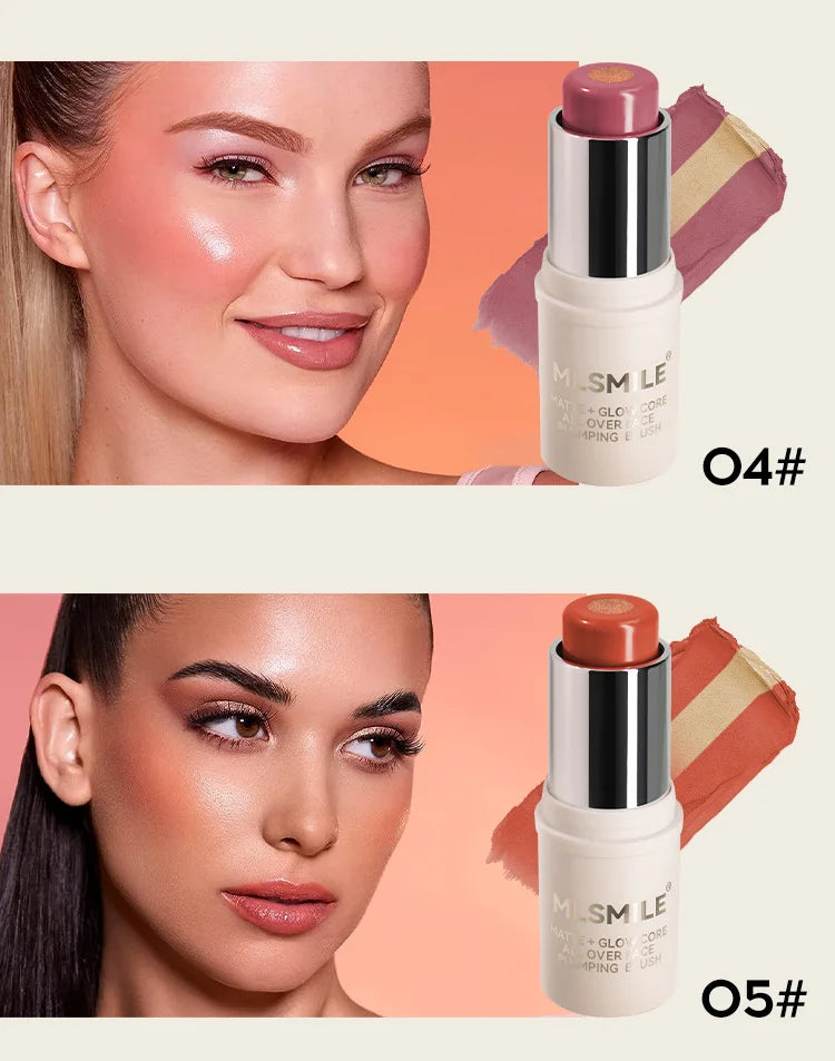 Multi-Tone Creamy Blush Stick Makeup Long-Lasting Waterproof Simple High-End Lip Cheek Tint High Pigment Hydrating Pink Blusher