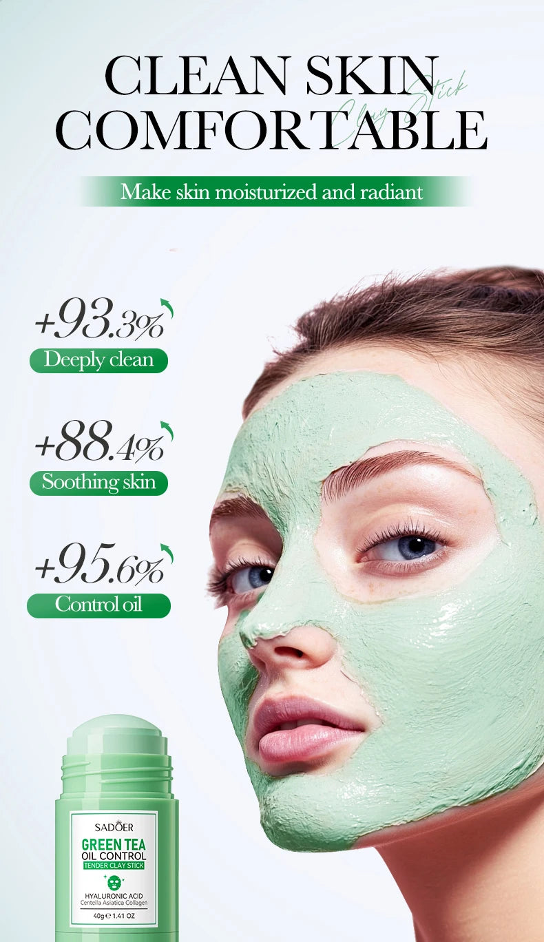 SADOER Green Tea Rose Face Masks Stick Clay Mask Shrink Pores Deep Blackhead Remover Facial Cleansing Moisturizing Facial Masks