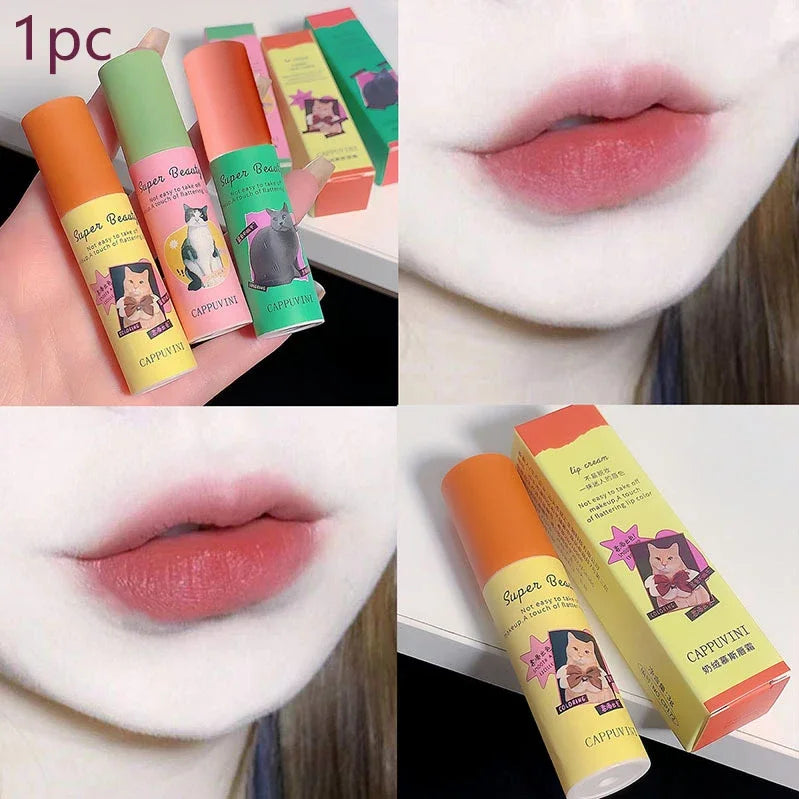1PC/3PC Lovely Cat Collage Lipgloss Long Lasting Matte Lipstick Lip Makeup Tint Nude Red Lipgloss Waterproof Lipstick Cosmetics