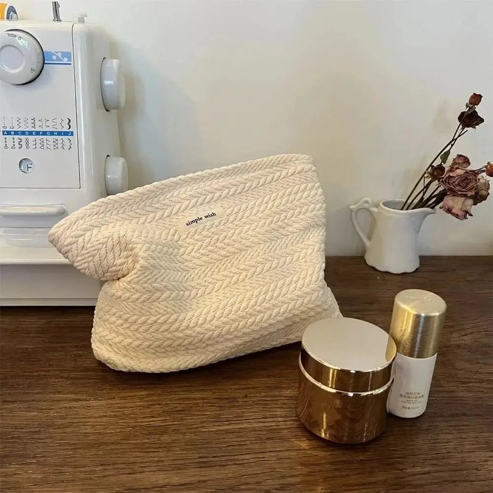 Handbag Woven Fabric Makeup Bag for Women Large Capacity Solid Color Cosmetic Pouch Small Organizer Zipper Beauty Case Travel