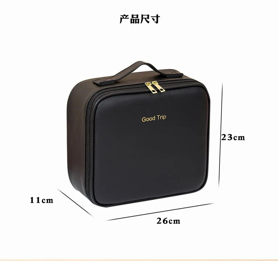 Premium LED Travel Cosmetic Bag with Mirror Women's Portable Large Capacity Makeup Brush Case Portable Partition Beauty Bag