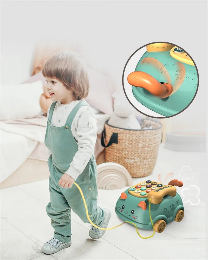 Baby 3-in-1 Musical Phone Toys Toddler Interactive Learning Toy with Lights Cat Telephone Story Early Education Montessori Gift