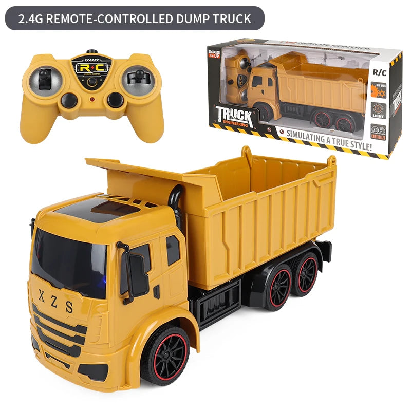 ZWN 2.4G Remote Control Excavator Dump Truck RC Model Car Toy Professional Alloy Plastic Simulation Construction Vehicle for Kid