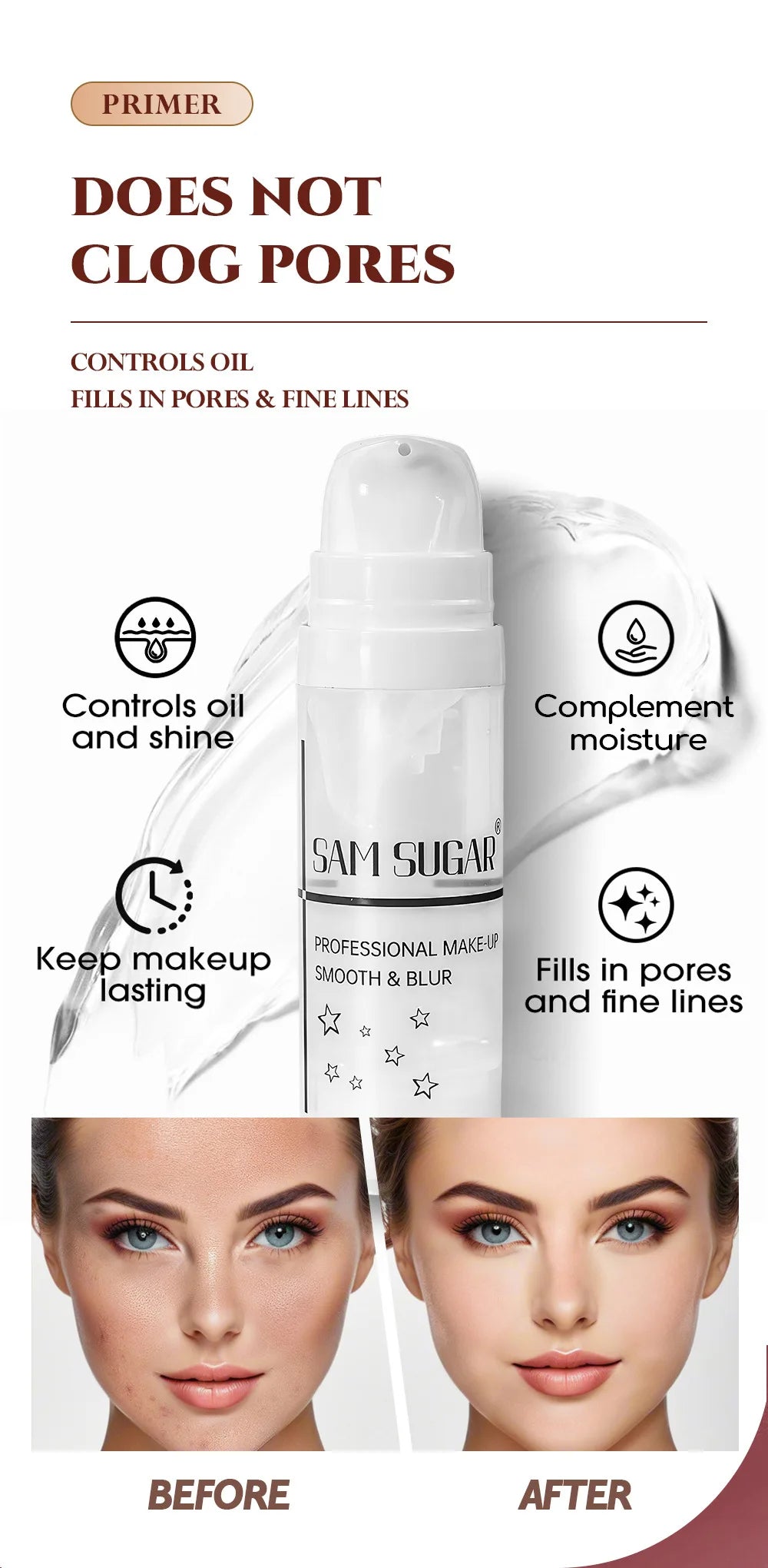 Makeup Base Set With 15ml Primer 30ml Matte Foundation 5g Loose Powder Puff For Smooth Flawless Skin Longwear