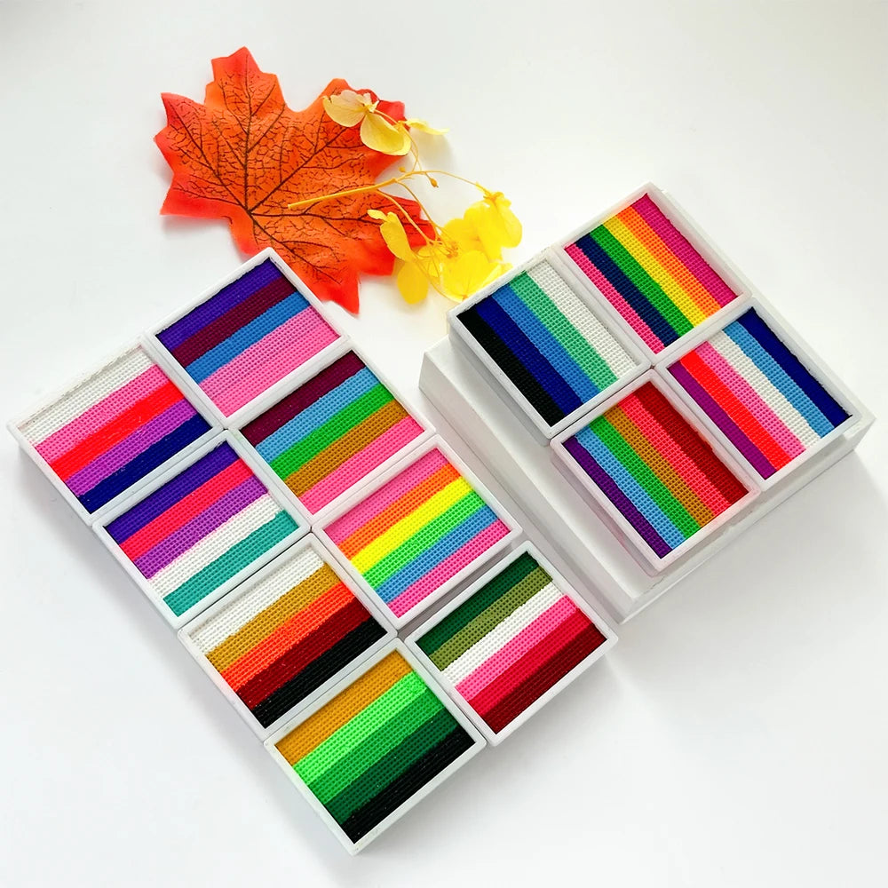 2pcs Rainbow Face & Body Paint,8g Split Cake Non-Toxic Paint Makeup Palette-Vibrant Mixed Colors For Festivals,Butterfly Makeup