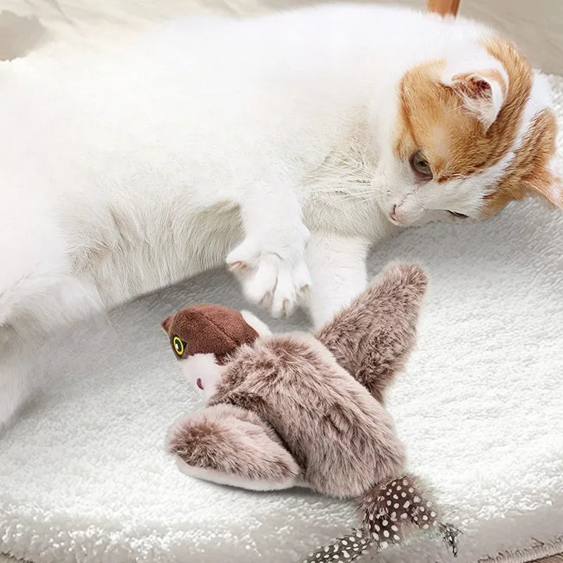 Simulated Bird Cat Toy Touch Sensitive Plush Toy Rechargeable Chirping Flapping Bird Cat Toy Touch Squeak Bird Plush Toy