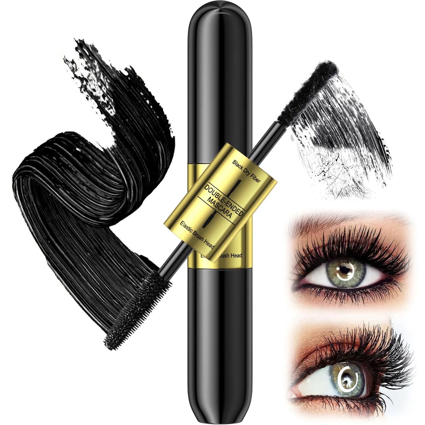 QIC Double In-one Mascara Silk Fiber Mascara Waterproof Mascara Eyelash Extension Black Thick Lengthening Eye Lashes Cosmetics