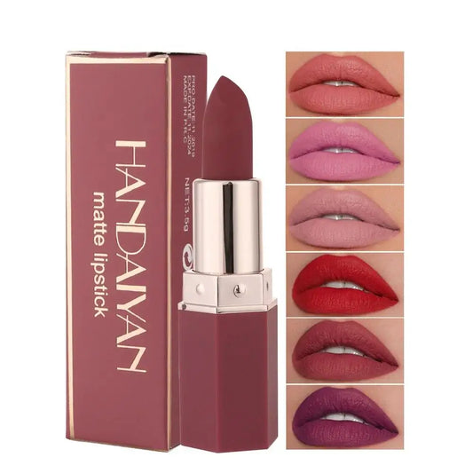 Moisturizing Matte Lipstick 6 Shades Long Lasting Non Transfer Nude Lip Gloss HANDAIYAN Cosmetics For Ladies