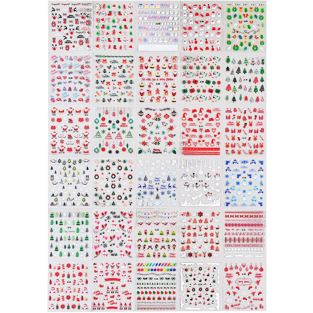 12pcs Christmas Golden Glitter Nail Stickers - Sparkling White Snowflakes, Christmas Trees Winter Nail Decoratio Manicure Decals