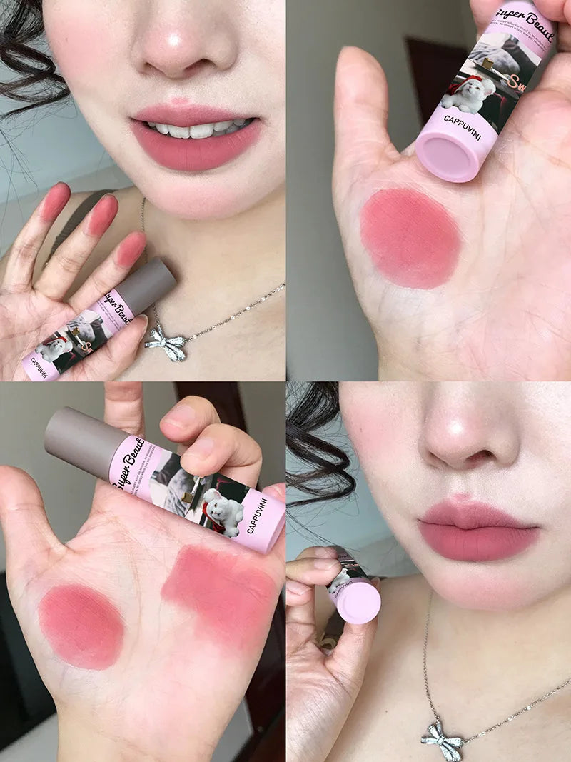 1PC/3PC Lovely Cat Collage Lipgloss Long Lasting Matte Lipstick Lip Makeup Tint Nude Red Lipgloss Waterproof Lipstick Cosmetics