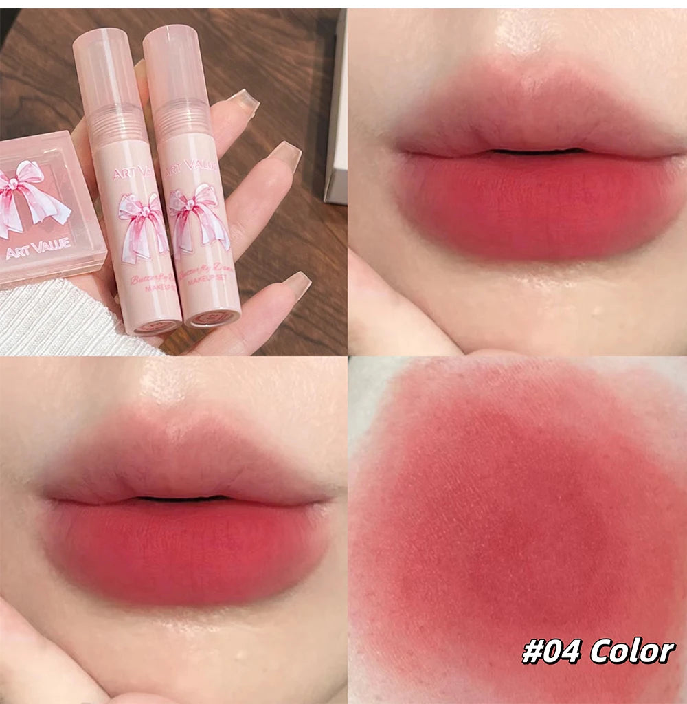 6Pcs/Box Matte Lipstick Set Lips Makeup Velvet Nude Lip Gloss Moisturizing Lip Glaze Face Blush Palette Makeup Set Necklace Gift