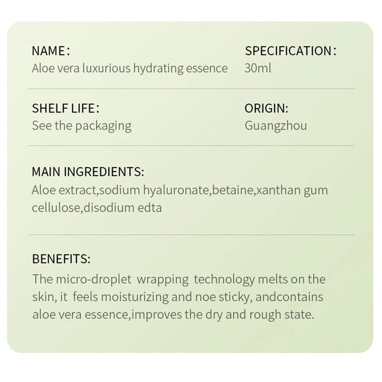 Organic Aloe Vera Gel 30ML Aloe Vera Luxurious Moisturizing Essence Aloe Vera Hydrating Serums Infuses Skin With Moisture And