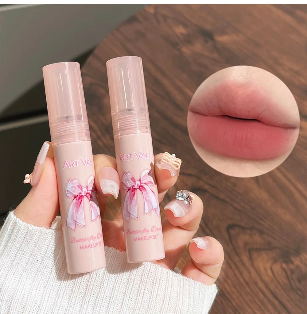 6Pcs/Box Matte Lipstick Set Lips Makeup Velvet Nude Lip Gloss Moisturizing Lip Glaze Face Blush Palette Makeup Set Necklace Gift