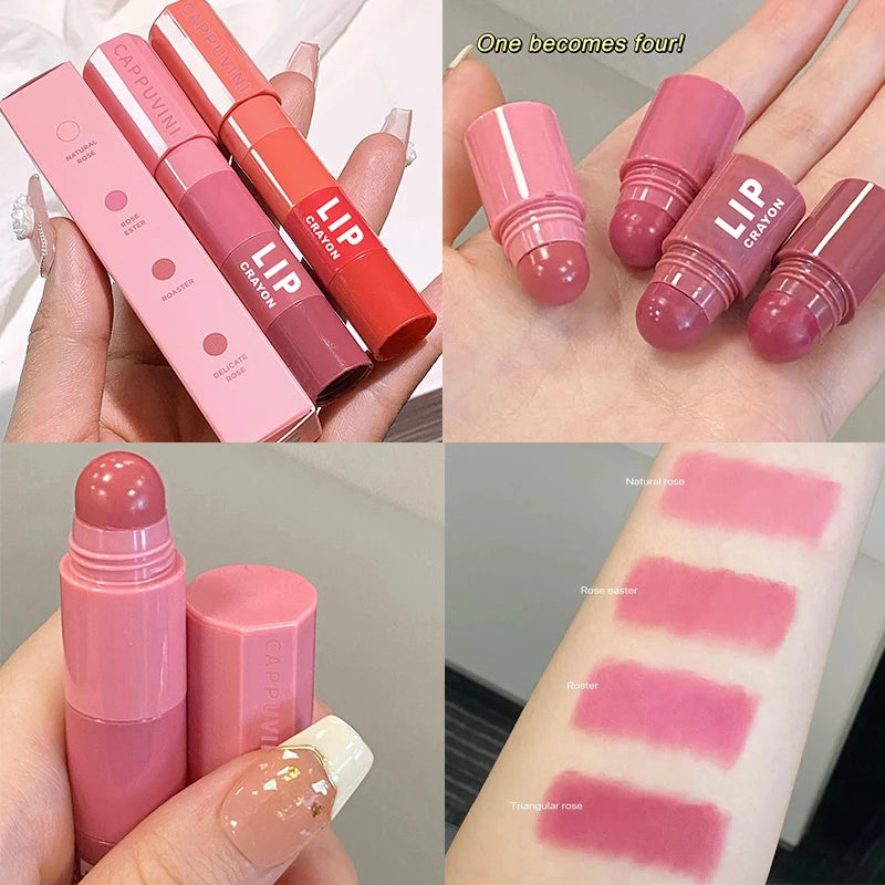 4 in 1 Red Matte Lipstick Crayon Kit Combo Pink Lip Tint Velvet Sexy Red Moisturizing Lipstick Pen Waterproof Lasting Lip Makeup