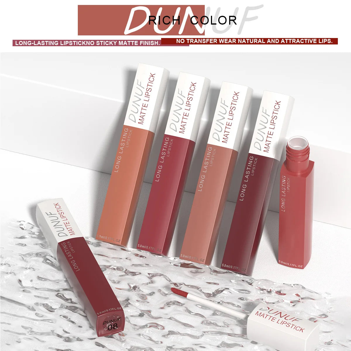 8PCS Long Lasting Matte Lipstick Set Waterproof Non Sticky Lip Glaze Never Fade Non Transfer Lipgloss
