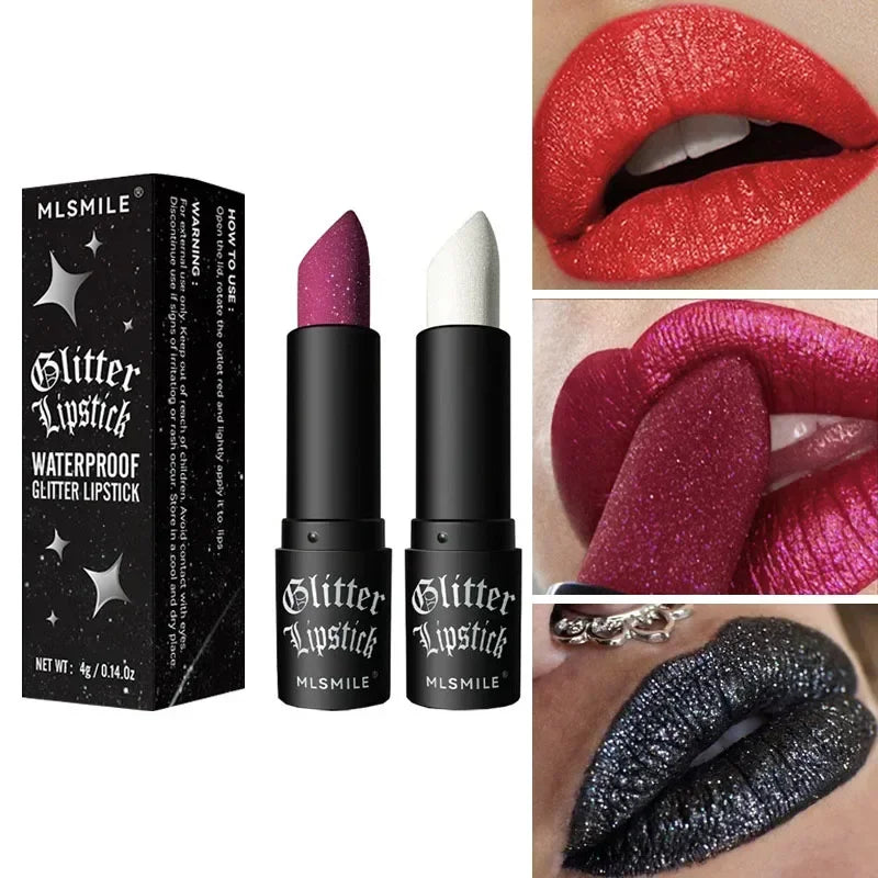 MLSMILE Multi-Color Non-stick Cup Matte Lipstick Lasting Easy Color Black Diamond Lipstick Shimmer Lip Gloss Dark Halloween Look