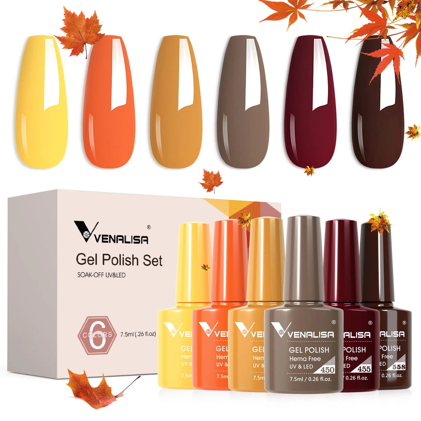 Venalisa Nail Gel Polish Fall Nails HEMA/TPO FREE Winter Christmas Color Kit Soak off UV LED Semi Permanent Nail Gel 6pcs Kit