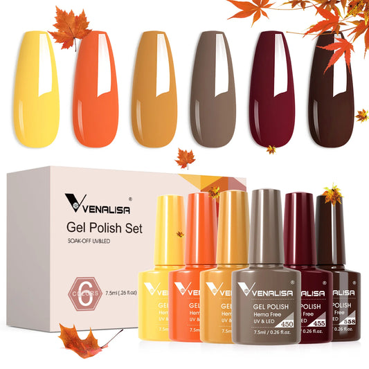 Venalisa Nail Gel Polish Fall Nails HEMA/TPO FREE Winter Christmas Color Kit Soak off UV LED Semi Permanent Nail Gel 6pcs Kit