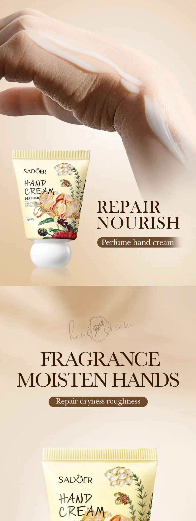30g Garden perfume Hand Cream Plant Extract Moisturizing Flowers Nutrients Dry Crakced Repair Soft Whitening Oil Control Rose
