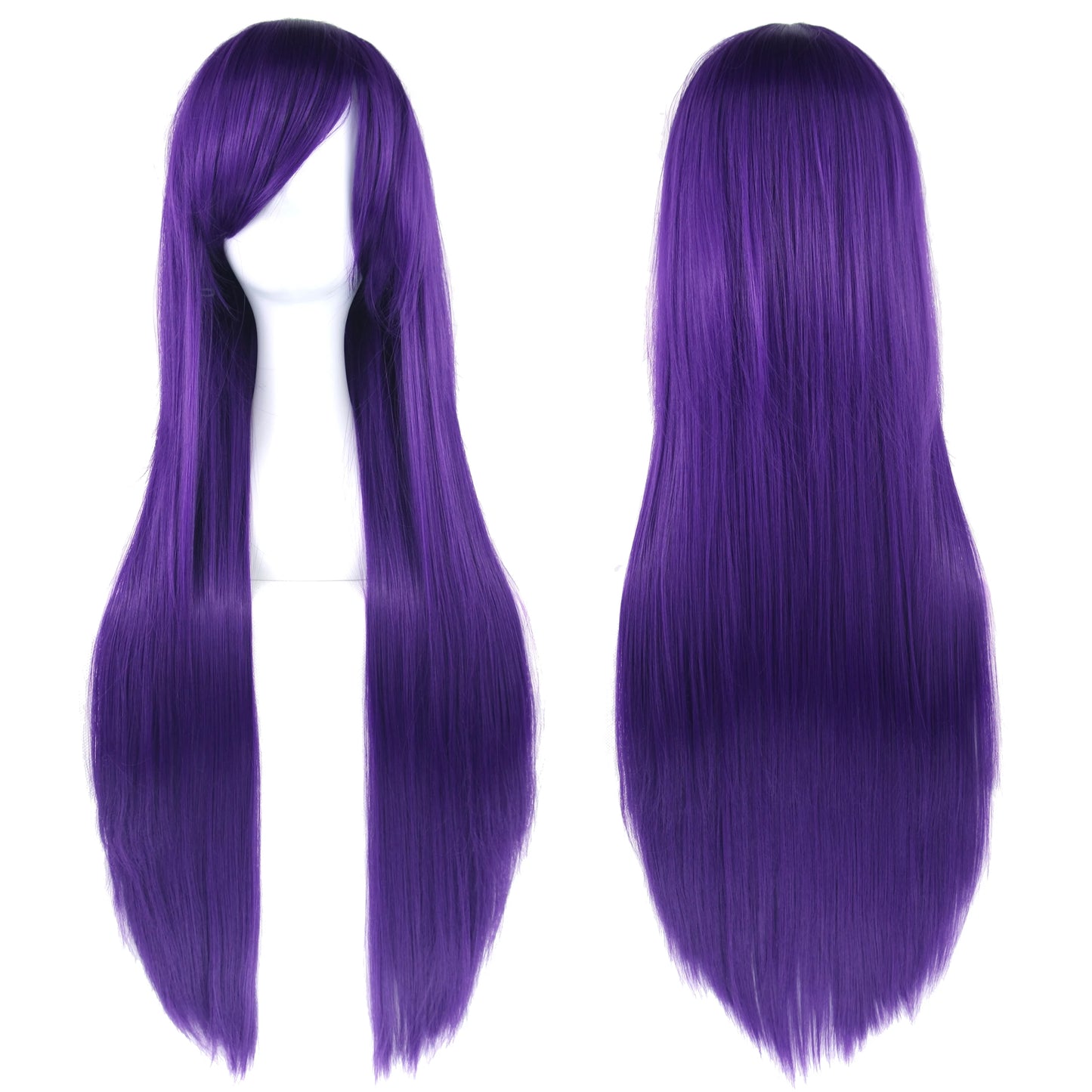 Soowee 80cm Long Synthetic Hair White Purple Cosplay Wigs Party Black Hair Straight Wig Hairpiece for Women