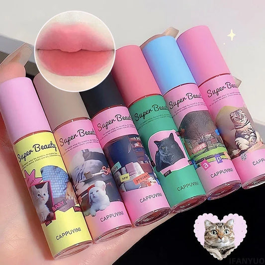 1PC/3PC Lovely Cat Collage Lipgloss Long Lasting Matte Lipstick Lip Makeup Tint Nude Red Lipgloss Waterproof Lipstick Cosmetics
