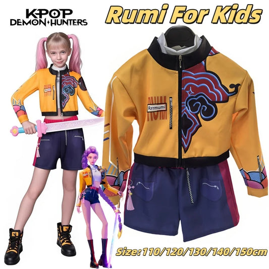 K-Pop Rumi Zoey Mira Demon Hunters Cosplay Costume for Girl Halloween Stage 3D Printed Pattern Role Play Clothes