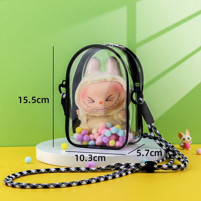 Labubu Transparent Display Bag Protector Case For 15/17cm Labubu V2 Sitting Party Pvc Storage Bag Doll Outfit Accessories