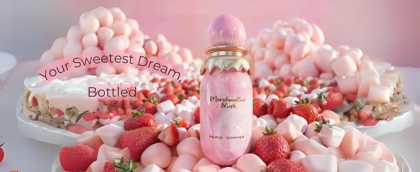Paris Corner Marshmallow Blush EDP 3.4 Fl Oz | A Unique Gourmand Marshmallow Strawberry Perfume for Women | Long-Lasting