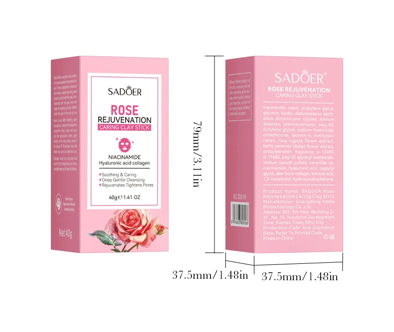 SADOER Rose Face Masks Stick Clay Mask Shrink Pores Deep Blackhead Remover Facial Cleansing Moisturizing